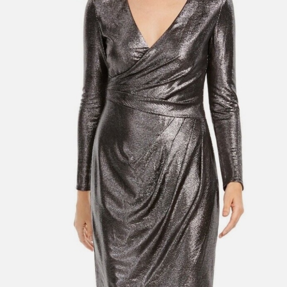 Adrianna Papell Metallic Long Sleeve Dress